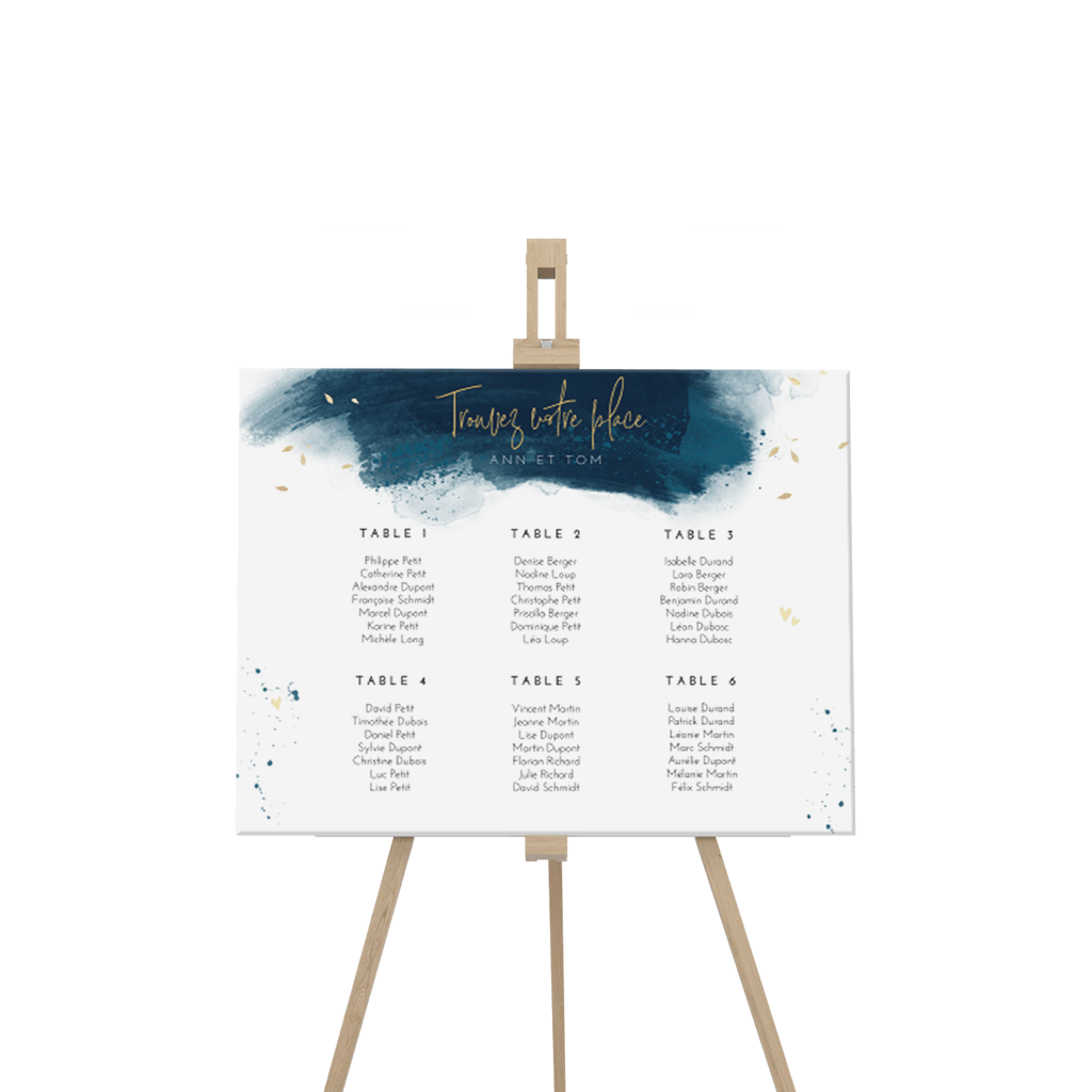 Plan de table avec dorures et dégradé de bleu