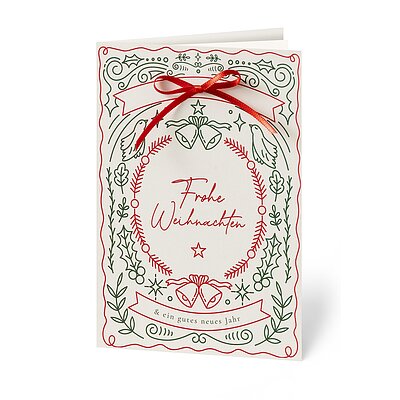 Private Weihnachtskarte Glockenspiel mit Schleifenapplikation rot