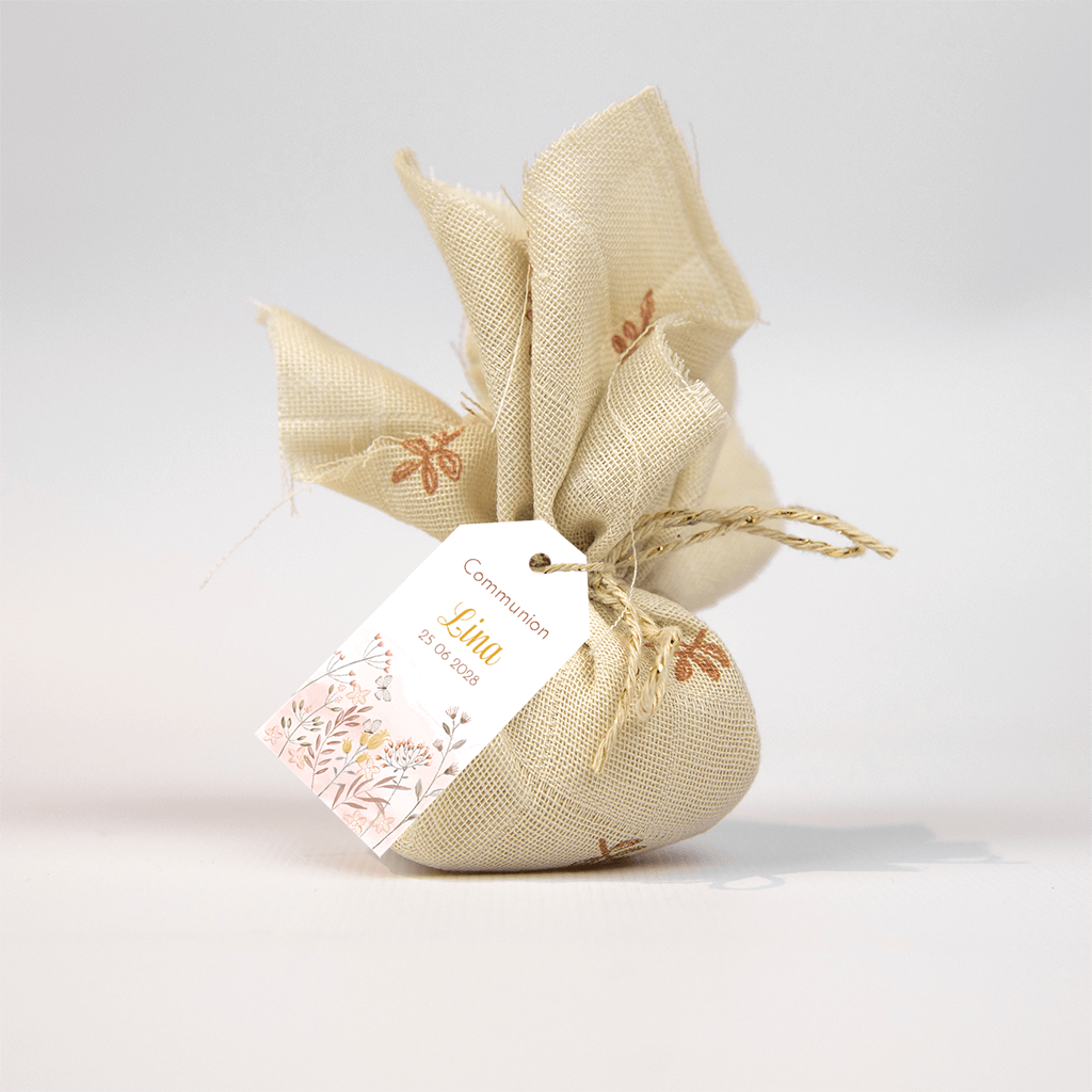 Étiquette communion douce avec fleurs et aquarelles roses - 18 ex.