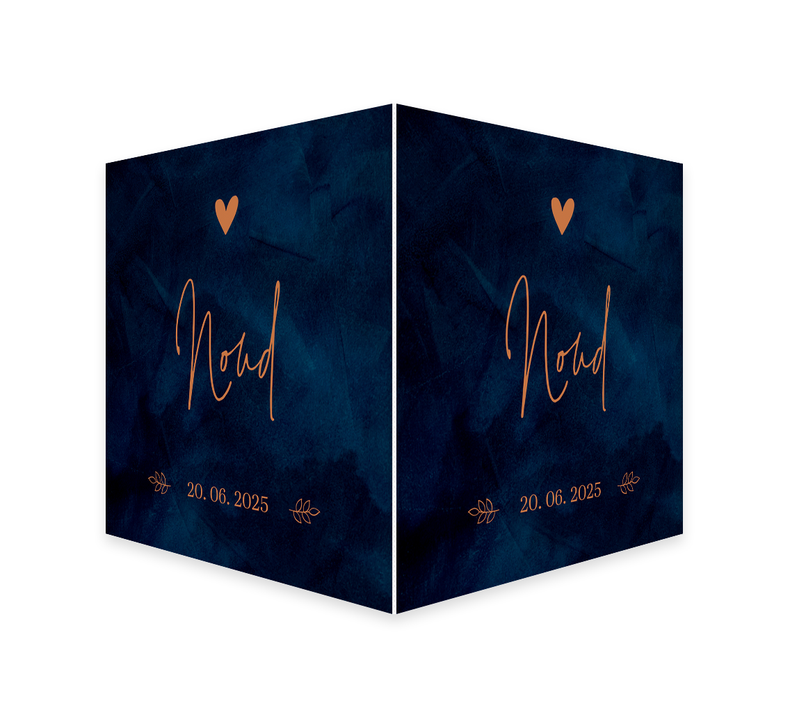 Donkerblauw dubbel raambord met koperkleurig hartje