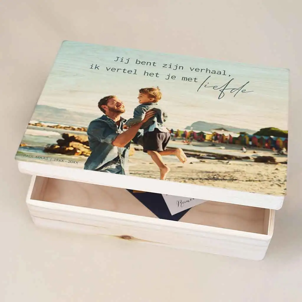 Memorybox met foto vader en zoon als dierbaar aandenken