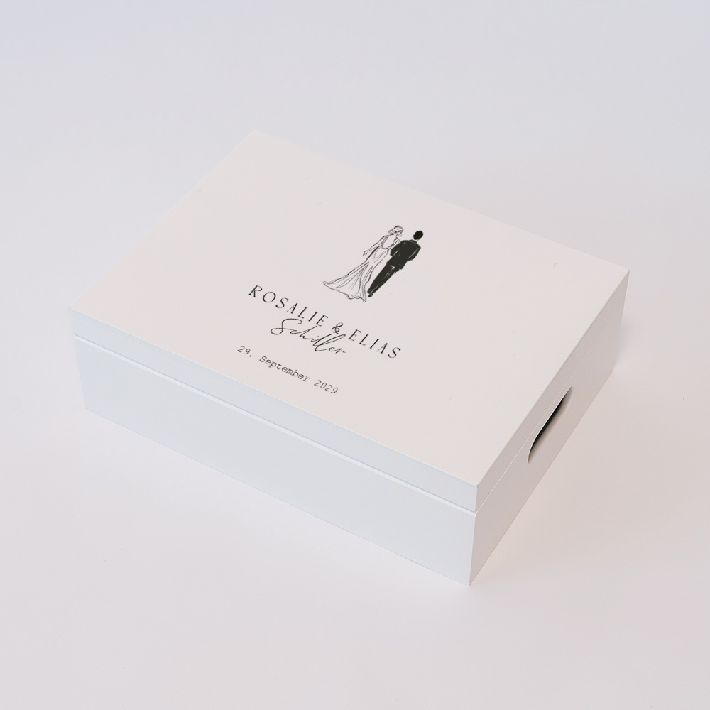 Erinnerungsbox Hochzeit mit Linienzeichnung vom Brautpaar und Namen