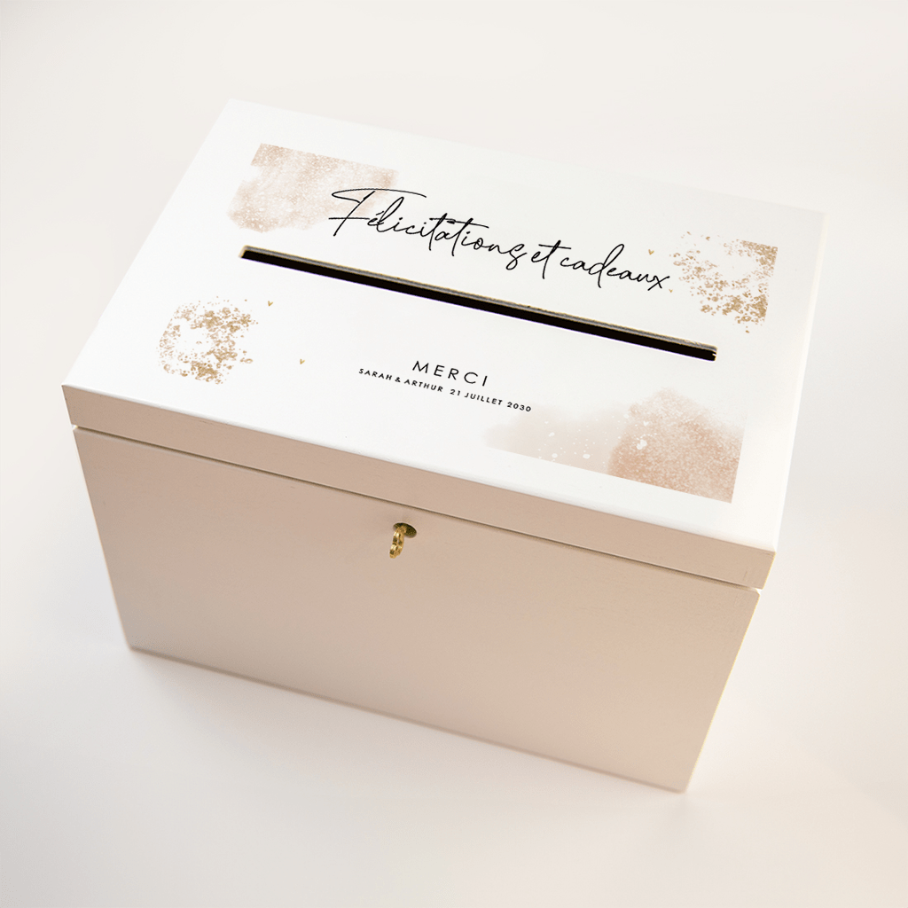 Urne mariage avec aquarelle rose et détails dorés