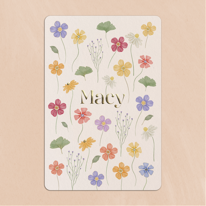 Geboortekaartje Bloemen Goudfolie in aquarel