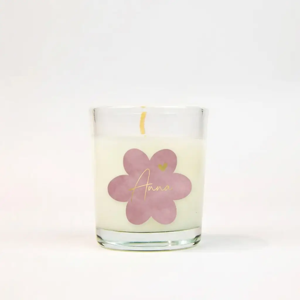 Naamsticker roze in bloemvorm met goudfolie - per 20 stuks