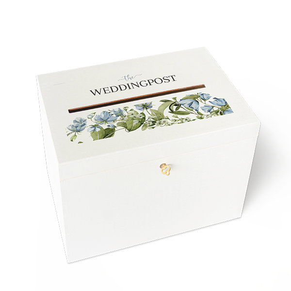 Enveloppendoos bruiloft met blauwe bloemen