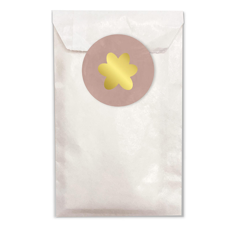 Sluitzegels bloem oudroze met goudfolie bloem