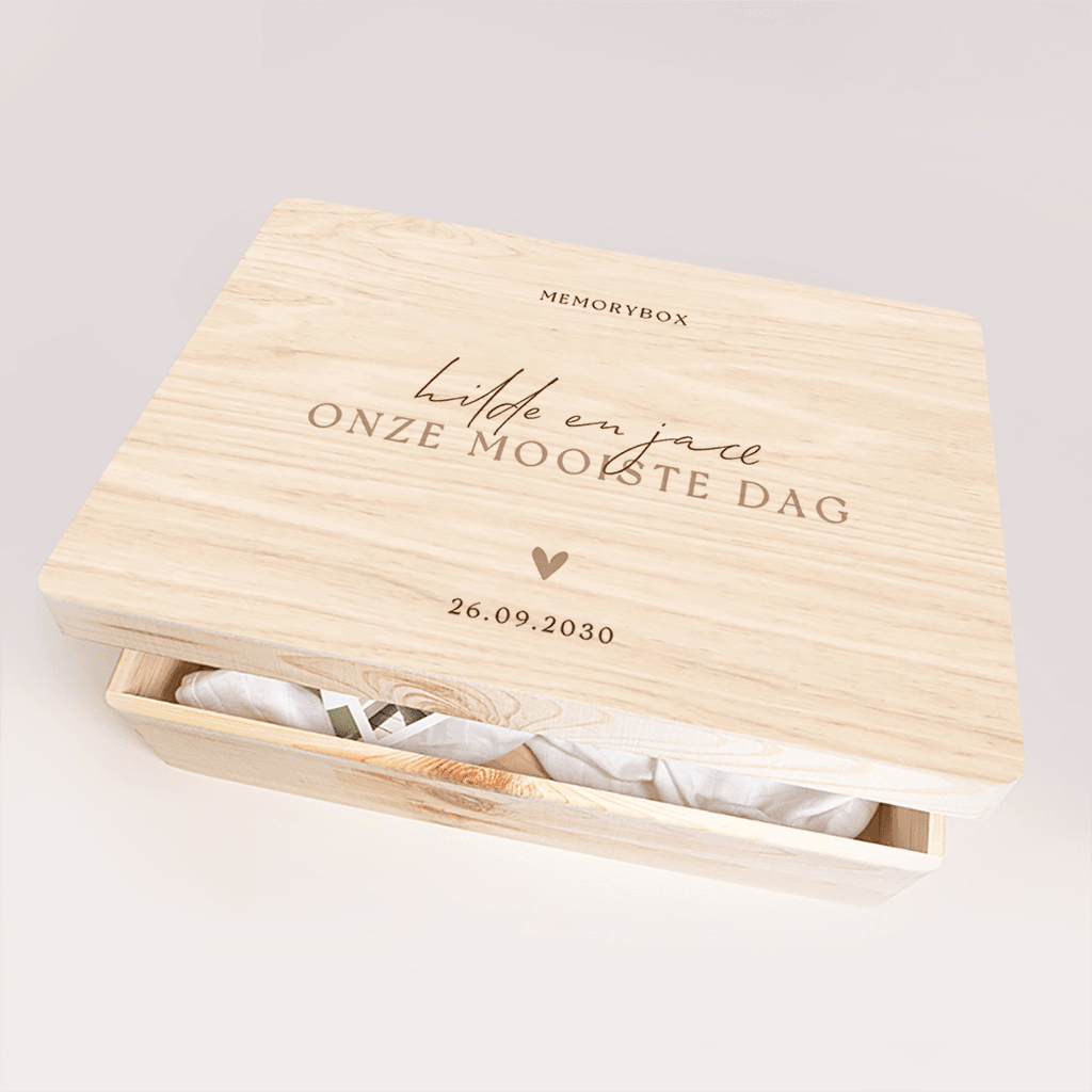 Memorybox huwelijk met stijlvolle beige typografie