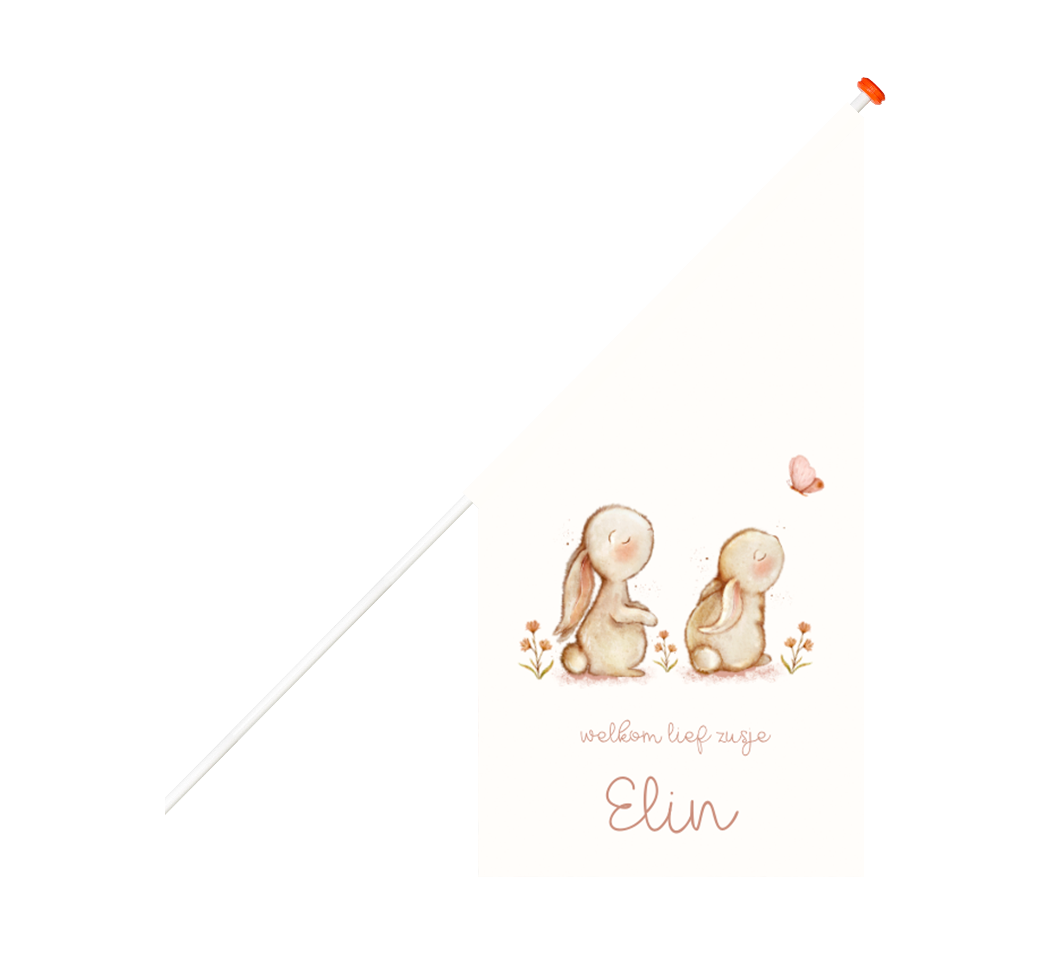 Lieve geboortevlag met konijntjes en vlinder