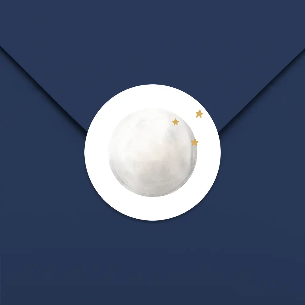 Sluitsticker met watercolour maan en sterretjes - per 25 stuks