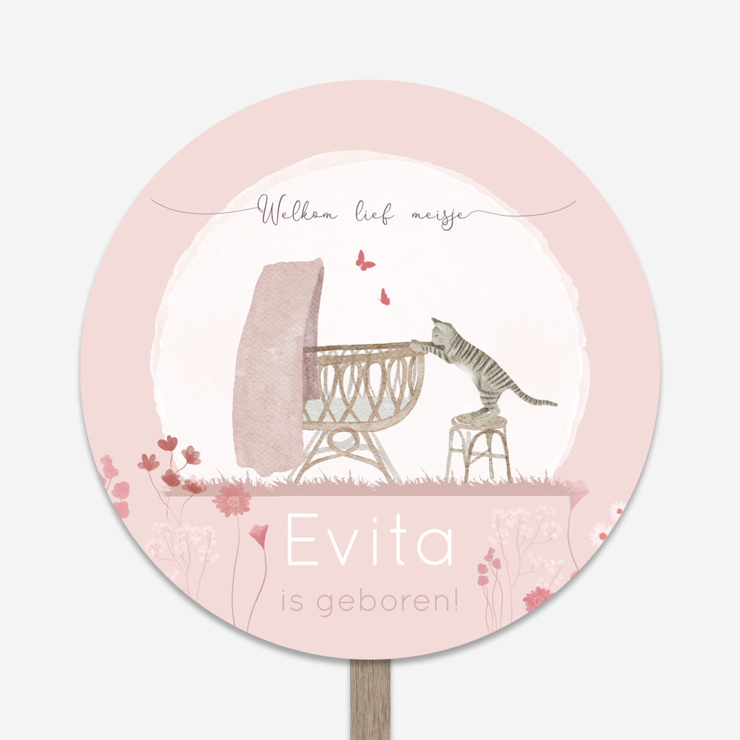 Tuinbord Wiegje Meisje Poesje Vlindertjes