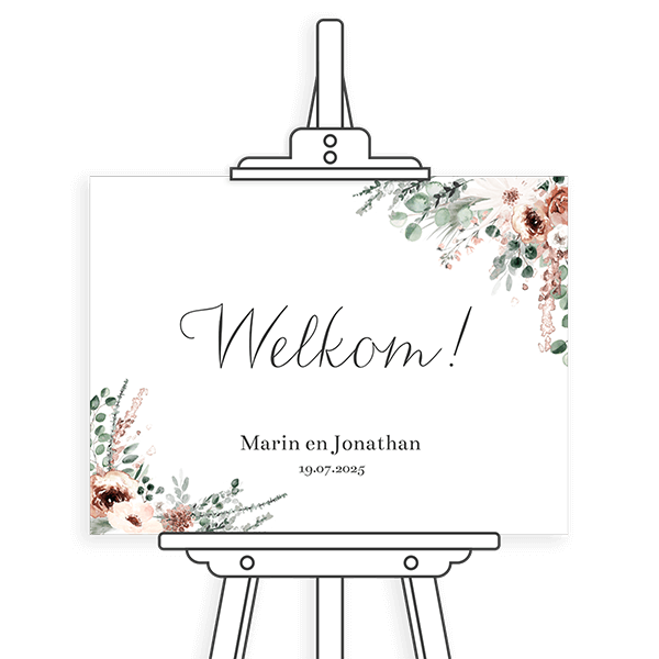 Welkomstbord met bohemian bloemen