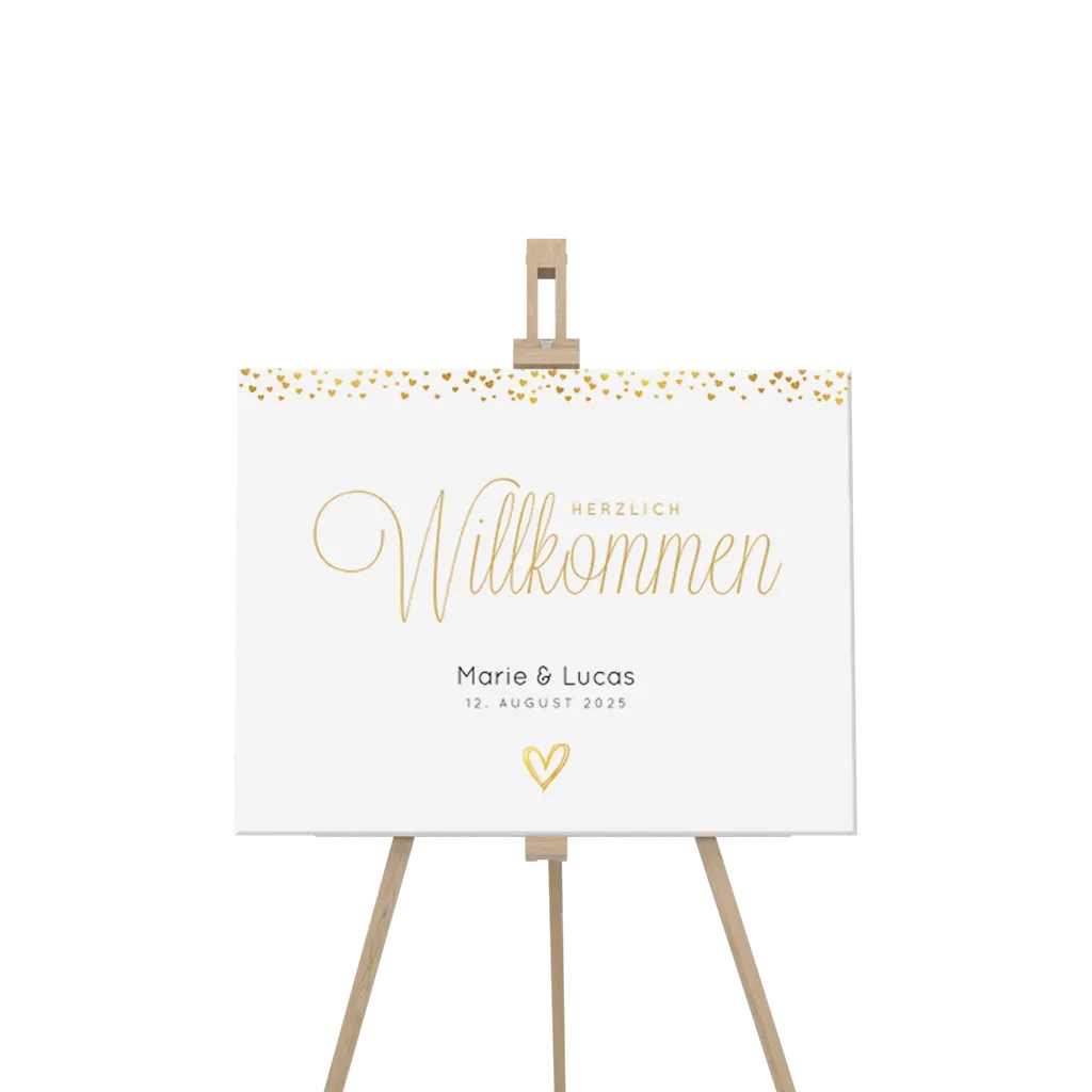 Romantische Willkommensschild mit Herz im Goldlook