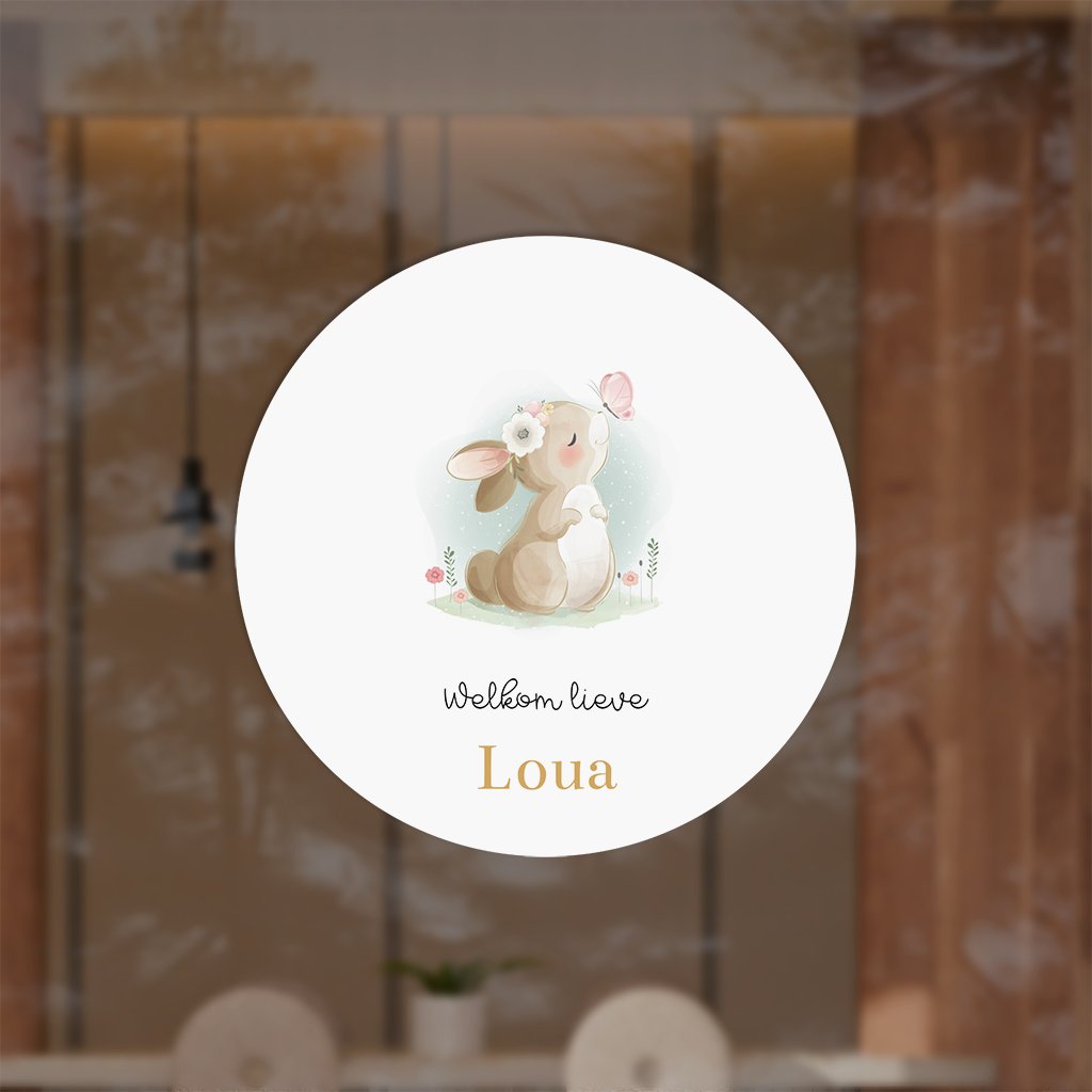 Ronde raamsticker voor meisje met konijntje