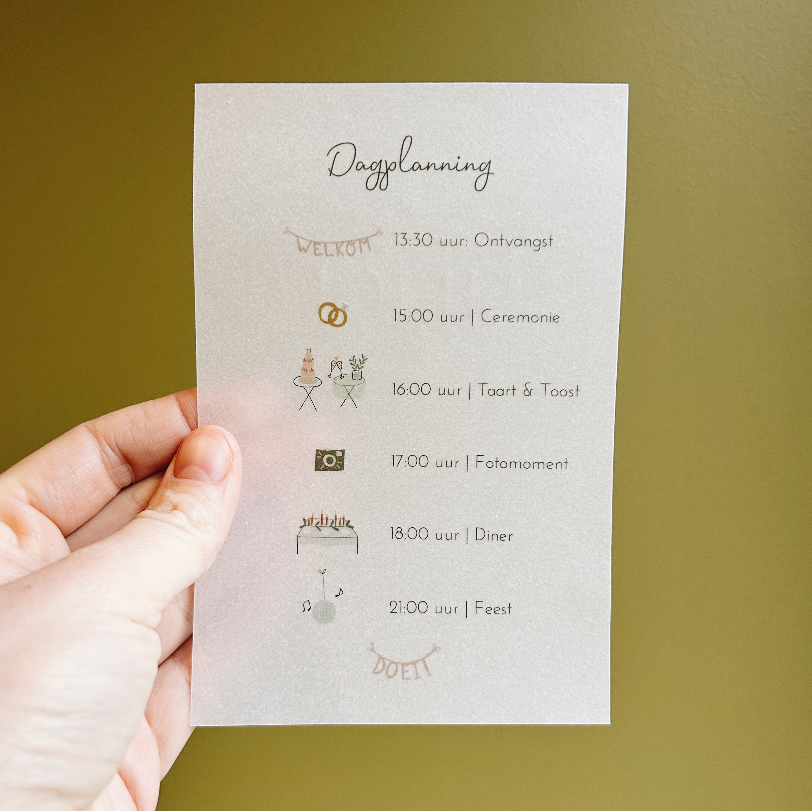 Inlegvel kalkpapier trouwkaart dagplanning