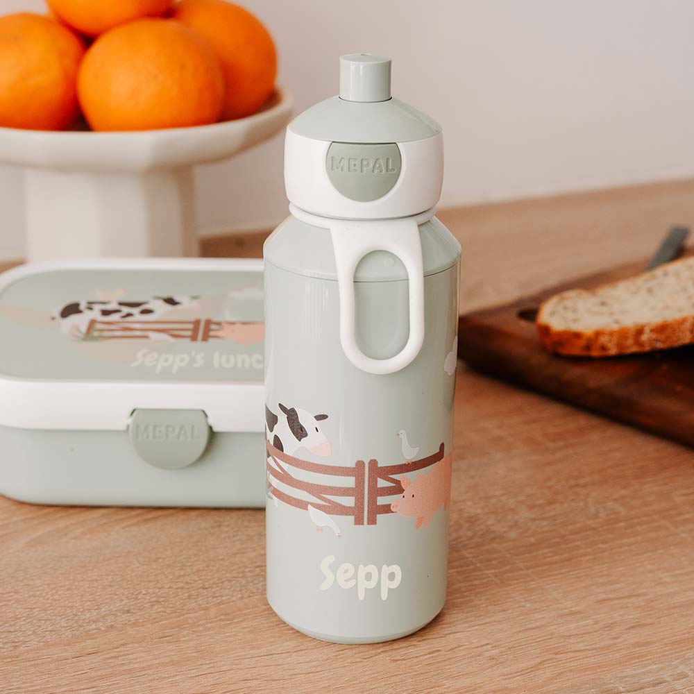 Mepal pop-up drinkfles met naam en boerderijdieren