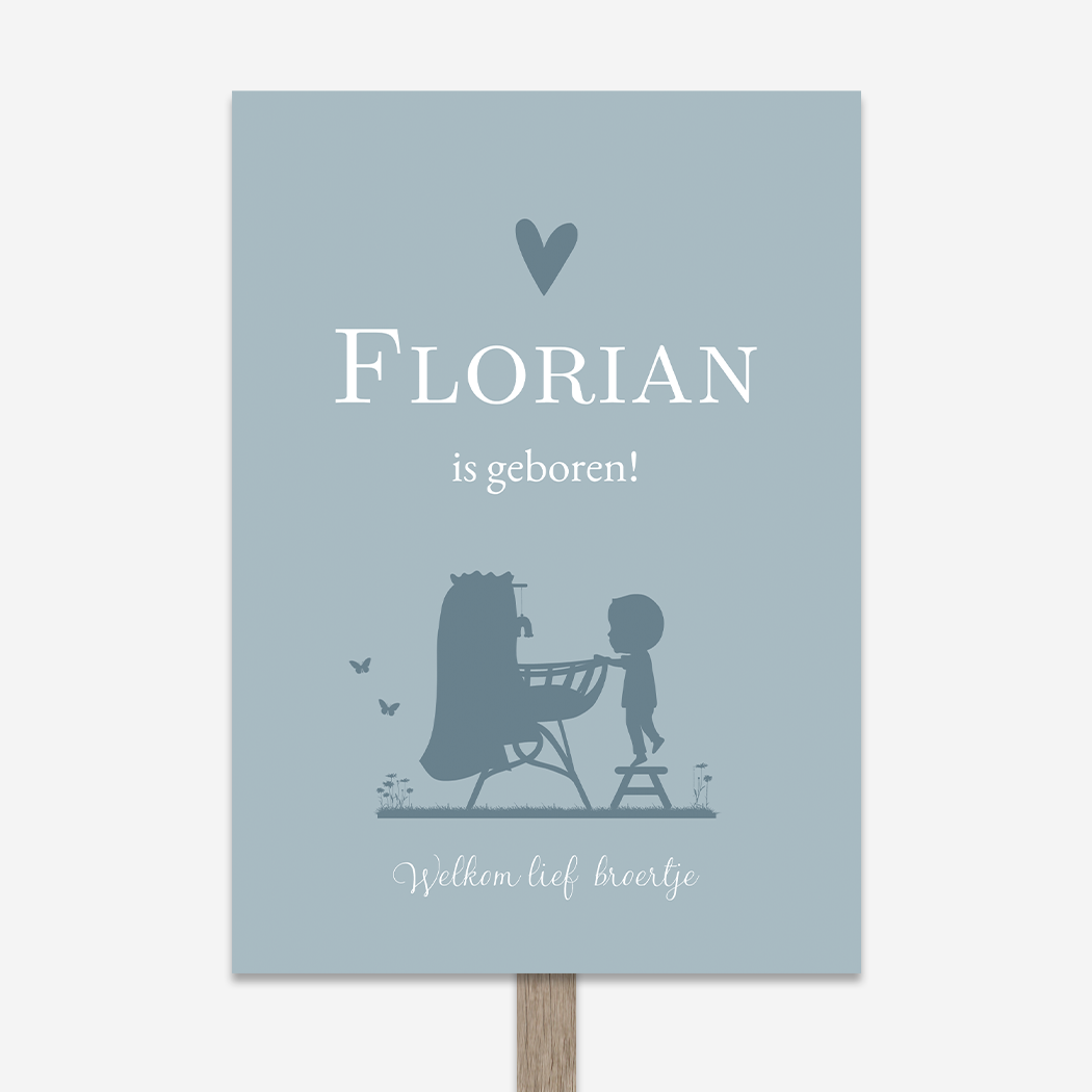 Tuinbord Wiegje Blauw Silhouet Zoon