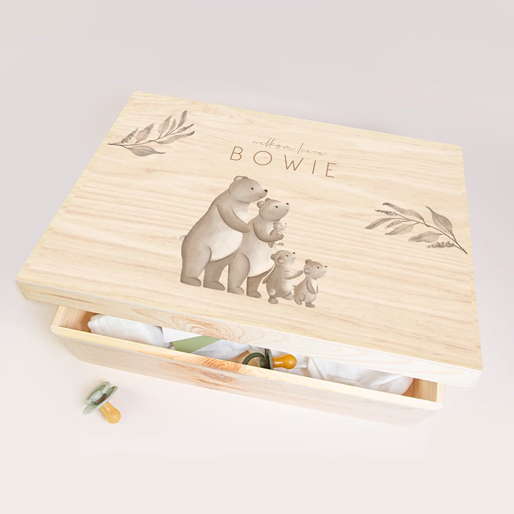 Memorybox met berenfamilie en takjes