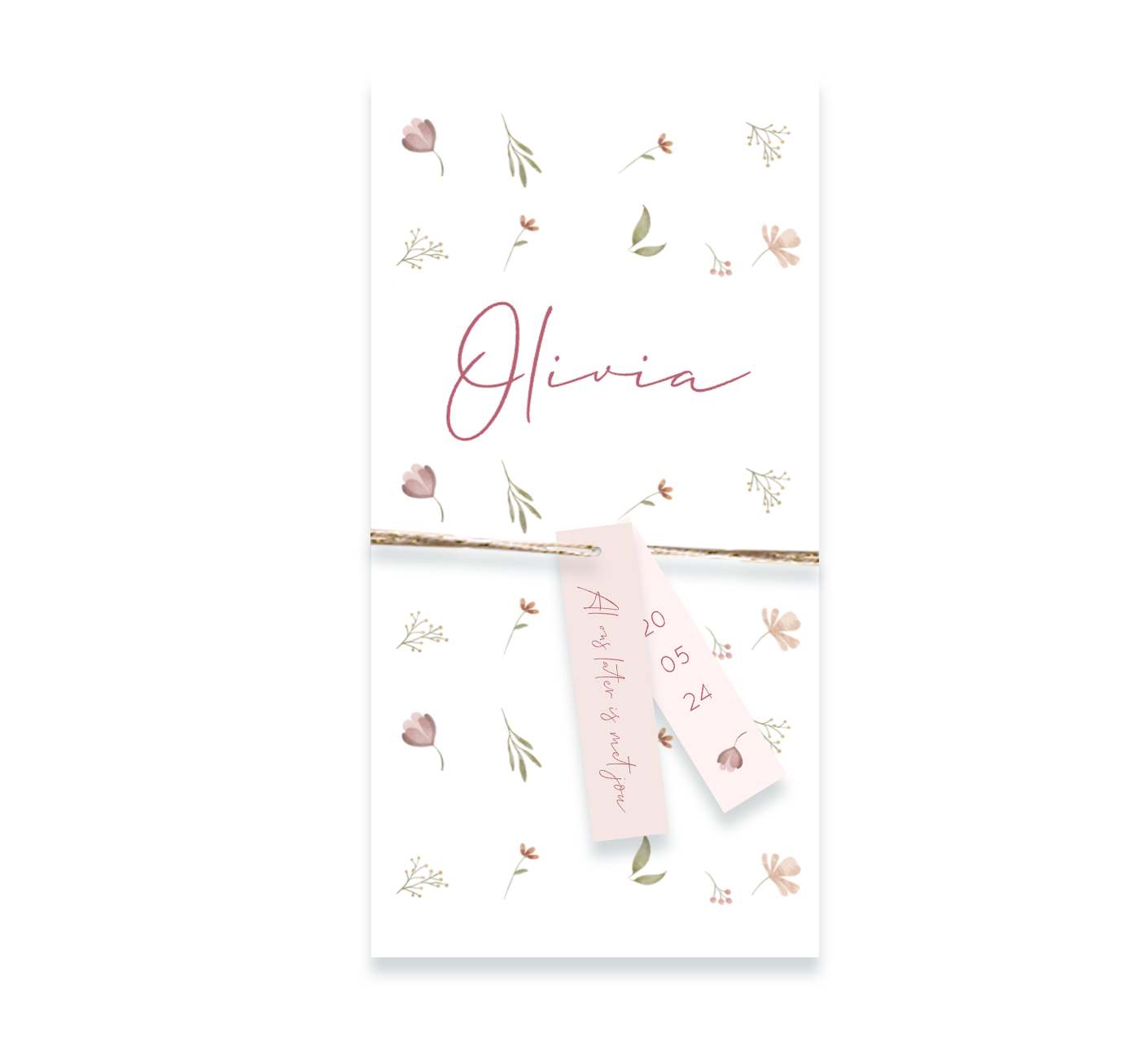 Lief label geboortekaartje meisje met bloemen