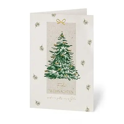 Geschäftliche Weihnachtskarte Tannenbaum Zeichnung mit Goldfolienprägung