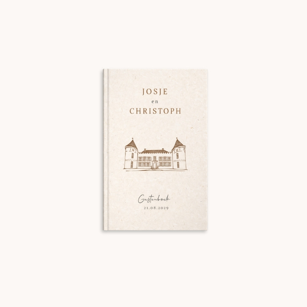 Gastenboek lijntekening trouwlocatie beige