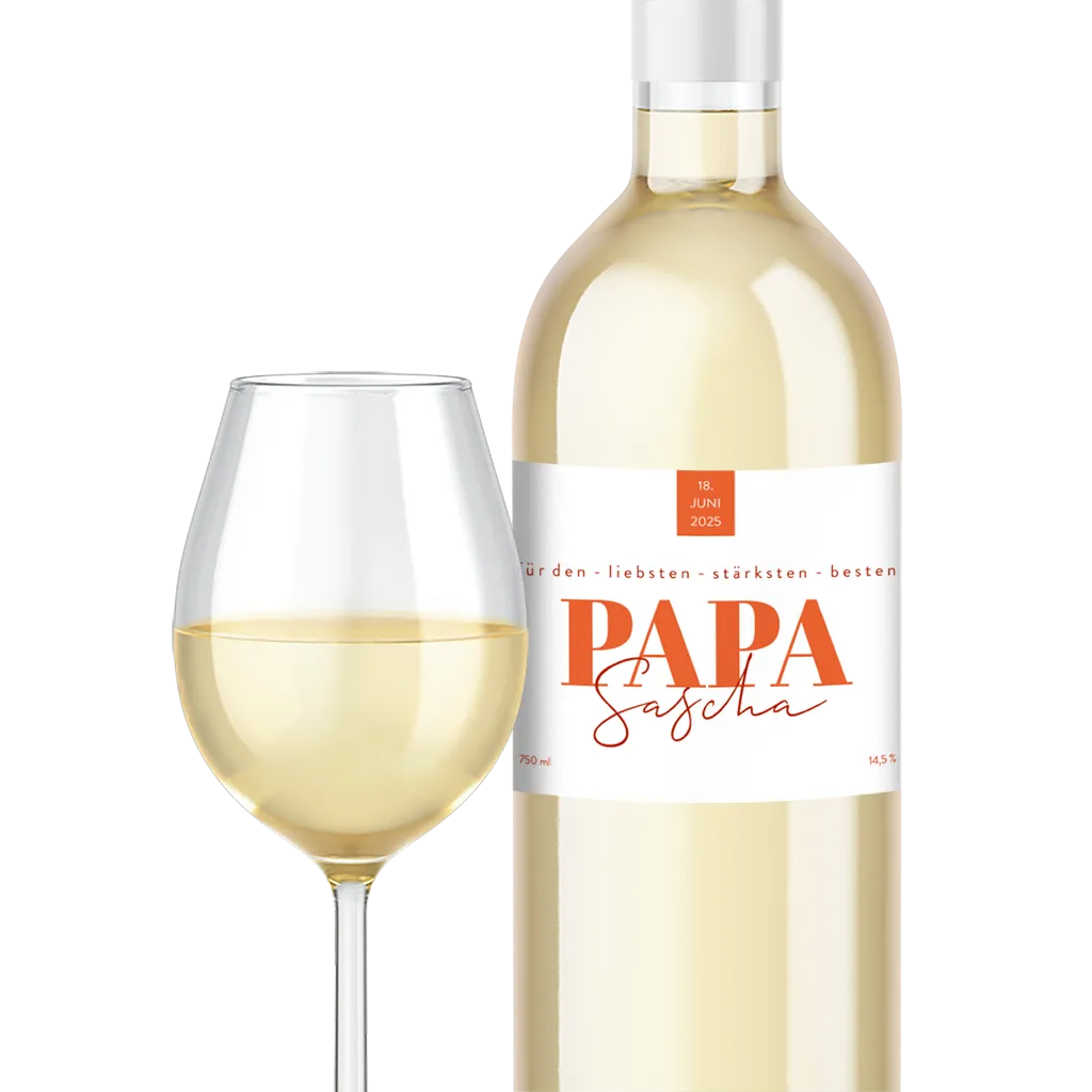 Sommerliches Flaschenetikett zum Vatertag mit orangener Schrift