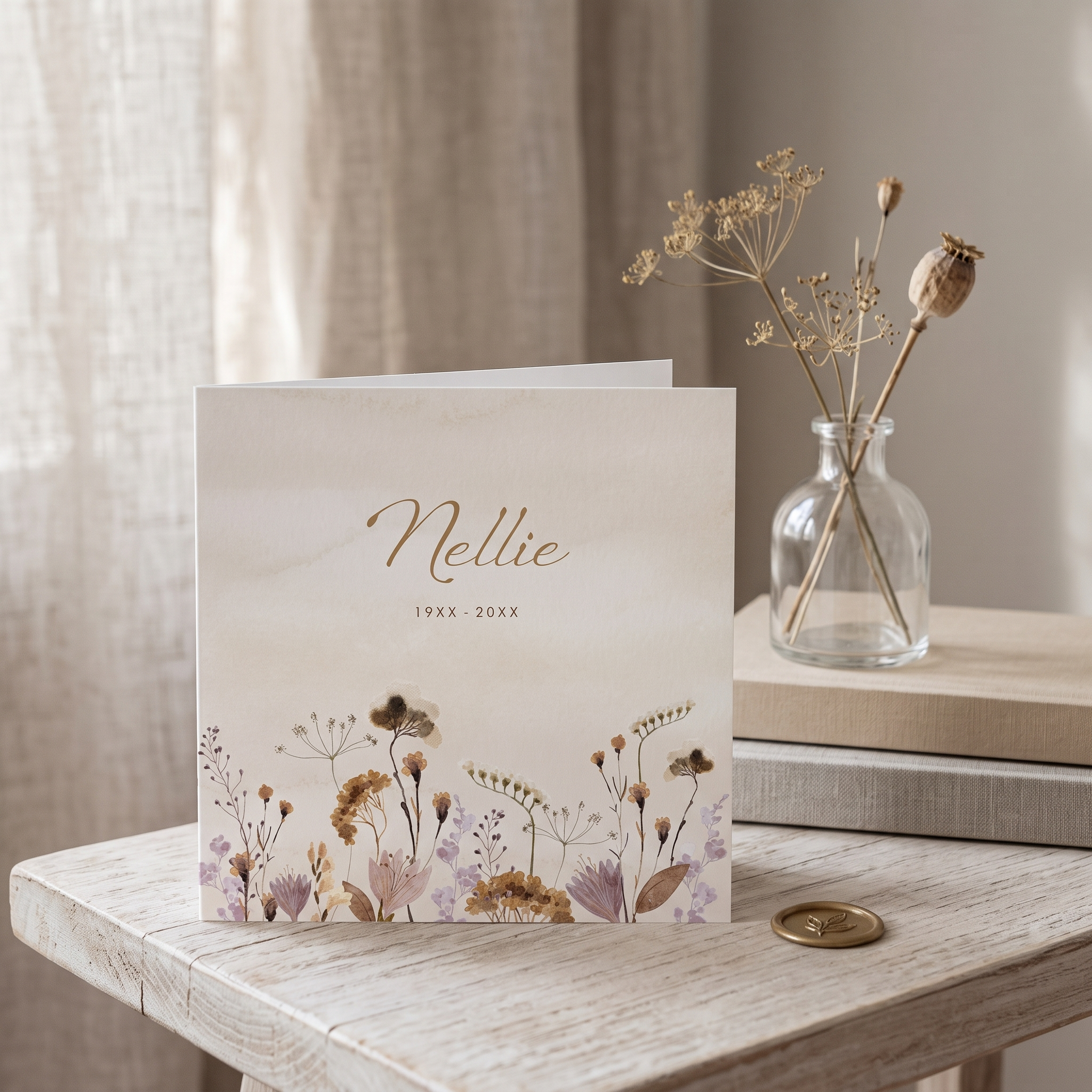 Rouwkaart met weelderige veldbloemen herfst kleuren