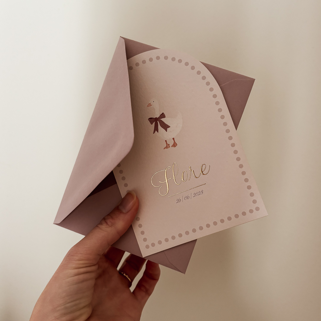 Lief meisjes geboortekaartje met gans