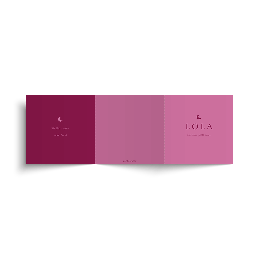 Faire-part de naissance rose en accordéon avec photo et lune