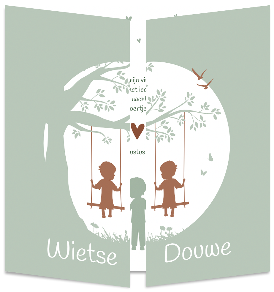 Geboortekaartje Tweeling Schommel Silhouet Luikkaartje