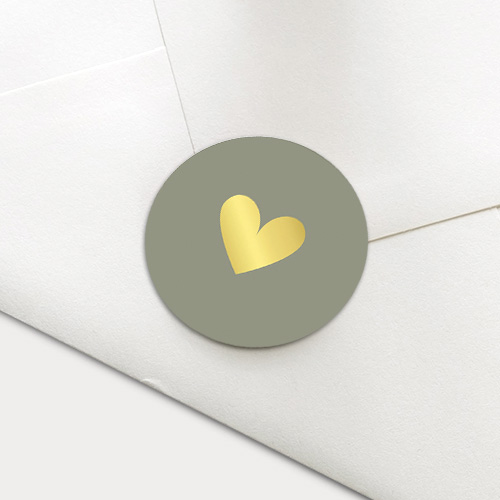 Ronde luxe sticker bruiloft met hartje in goudfolie - 20 stuks