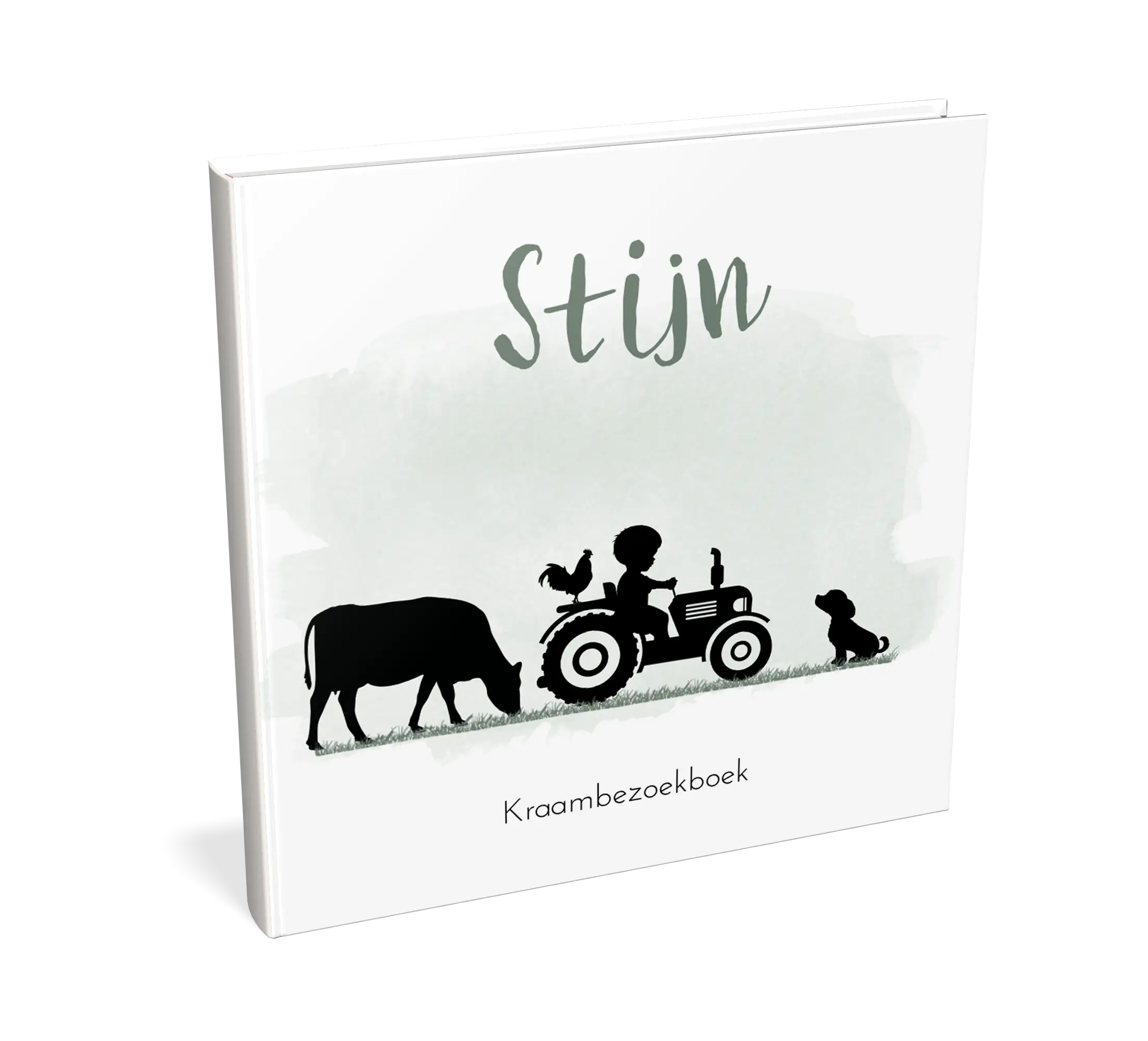 Kraambezoekboek groene watercolour met silhouetje op traktor - met invulpagina's