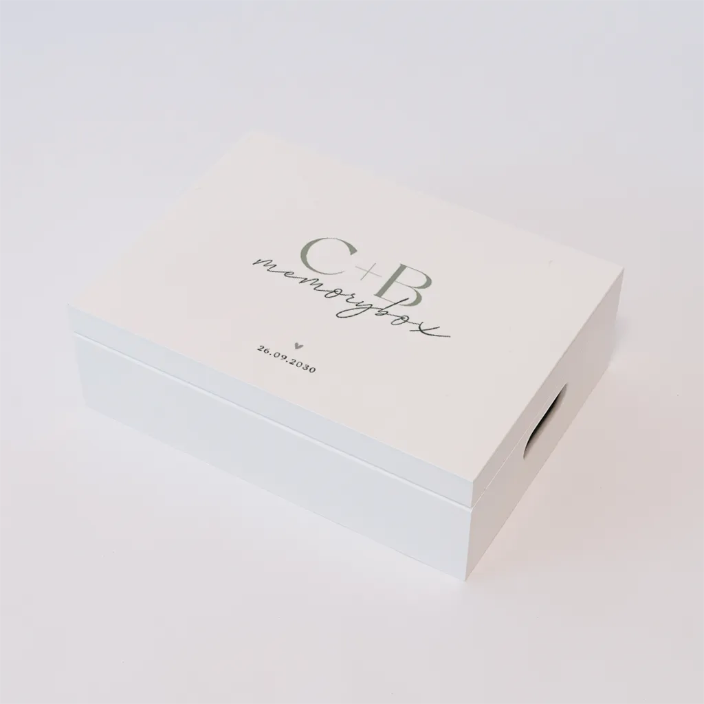 Memorybox huwelijk met initialen in groen