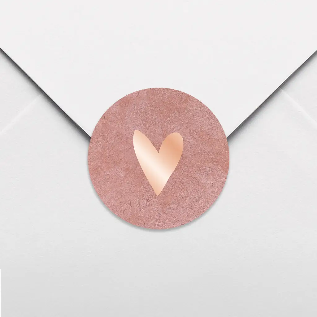 Sluitsticker met hartje op roze velvet-look - per 25 stuks
