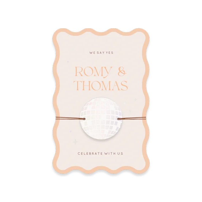 Trendy trouwkaart originele vorm discobal holografische folie