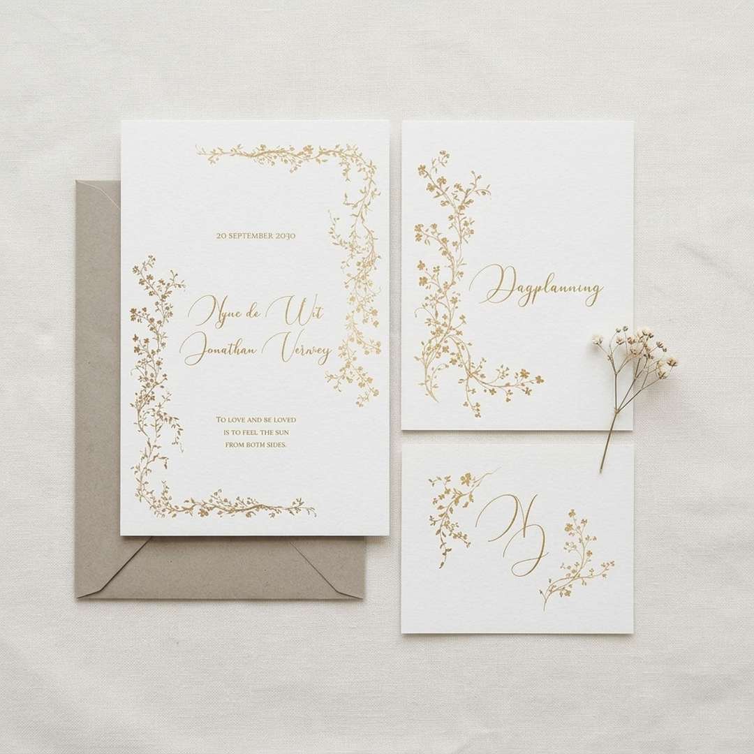 Trouwkaarten set klassiek bloemen