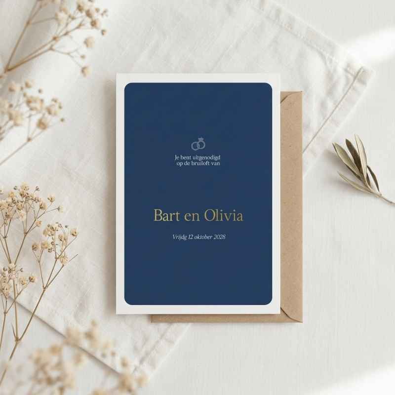 Moderne Save the Date blauw ringen