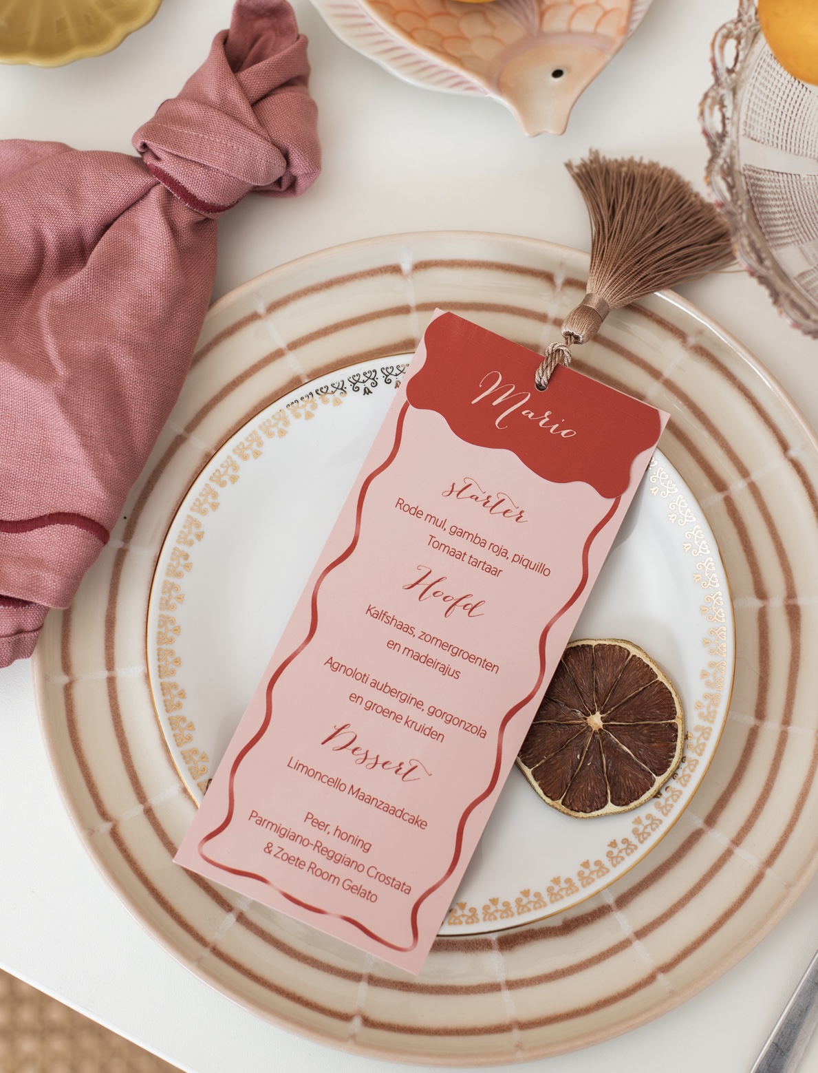 Menukaart cupido roze rood