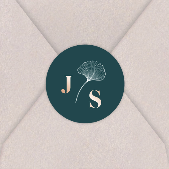 Sluitsticker trouwkaart rosefolie trouwlogo ginkgo