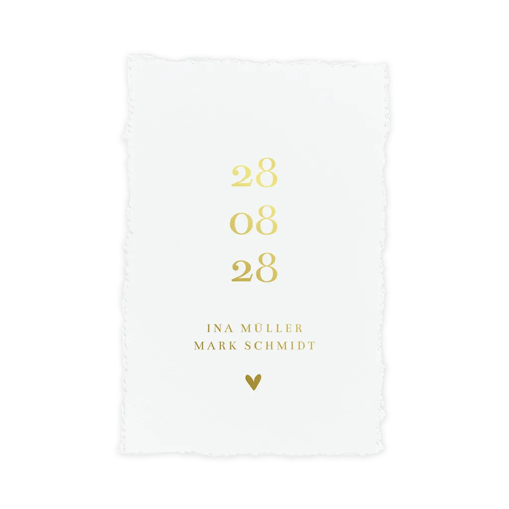 Hochzeitseinladung Büttenpapier-Look (DIY*) mit Goldfolie und Herz