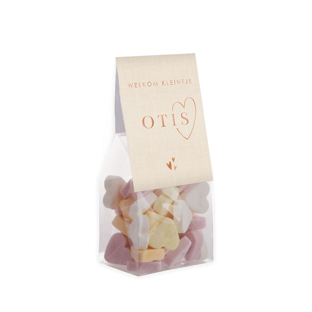 Vouwkaartje met hoogglans en lieve hartjes