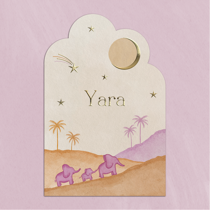 Geboortekaartje Landschap Olifantjes Palmbomen Golfvorm Meisje