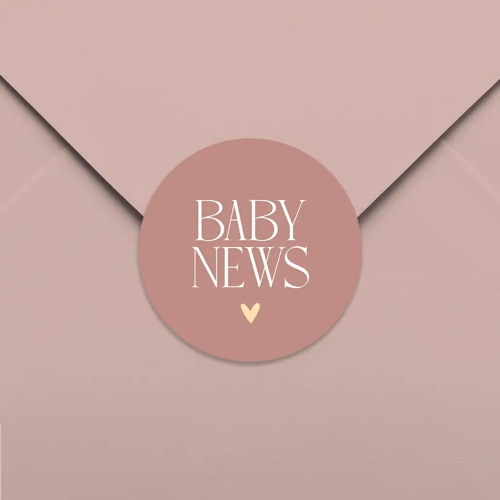 Roze sluitsticker baby news en hartje - per 25 stuks