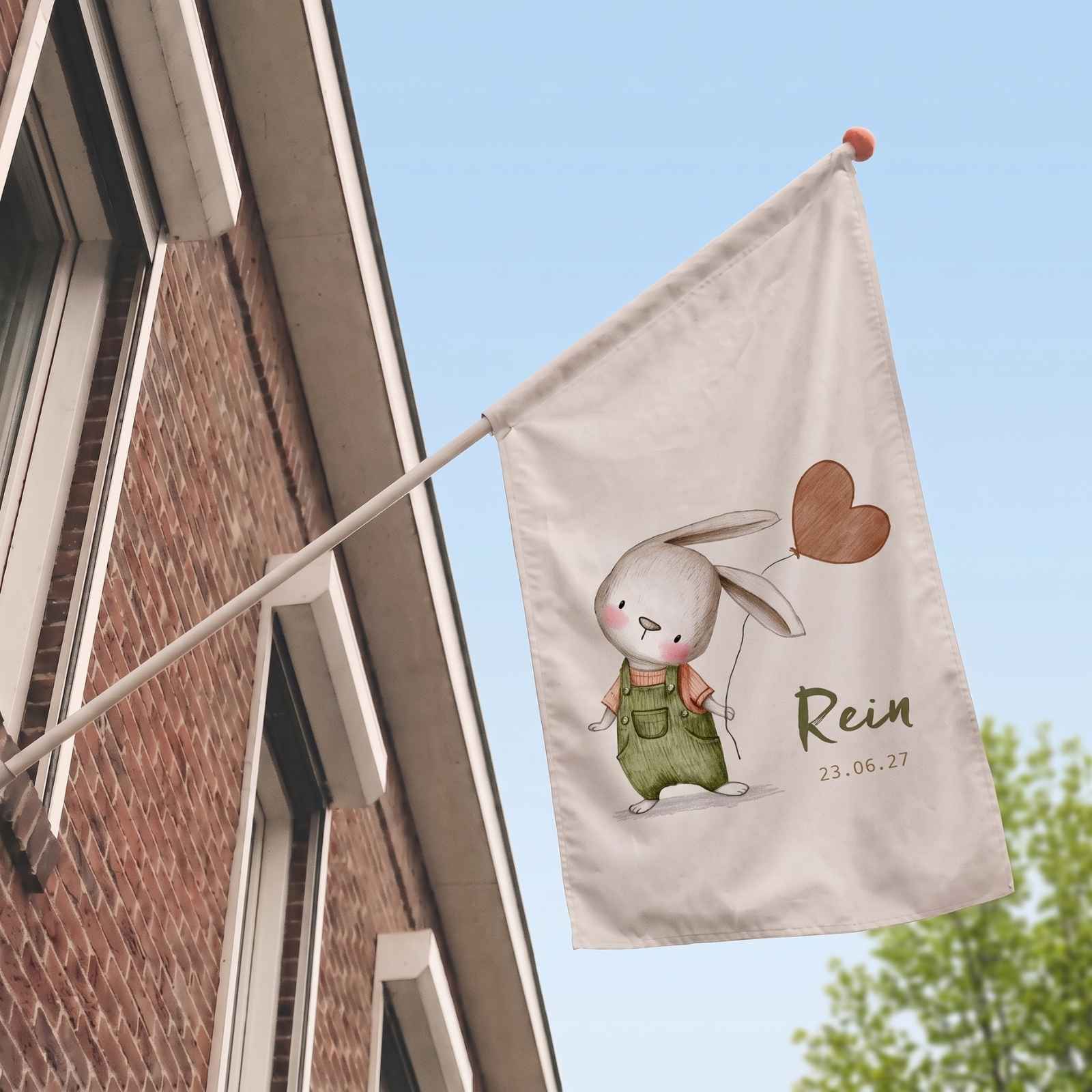 Geboortevlag konijntje ballon hartje