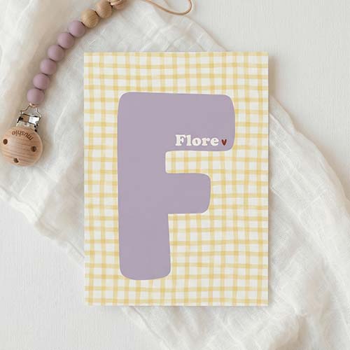 Geboortekaartje meisje kleurrijk ruitjes letter