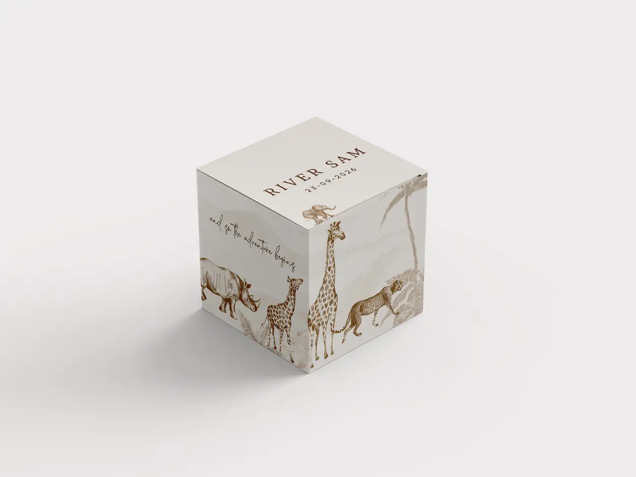 Doopsuikerdoosje met handgetekende jungledieren