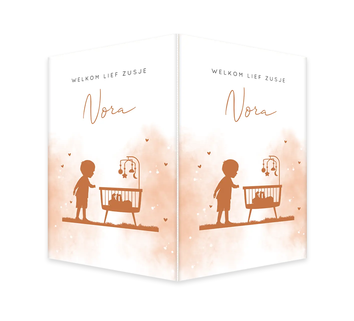 Geboortebord watercolour met wiegje en silhouetje grote broer