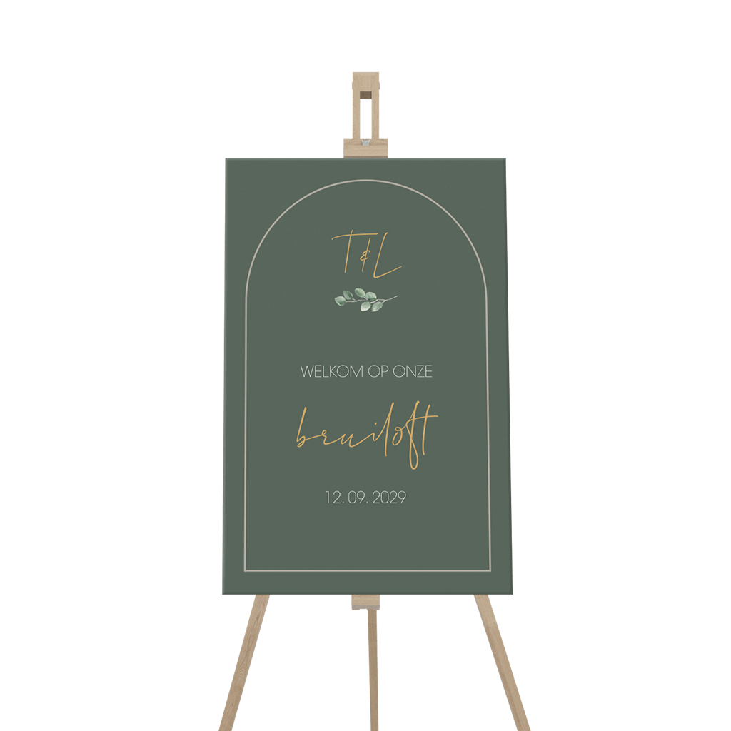 Welkomstbord in het groen met takje