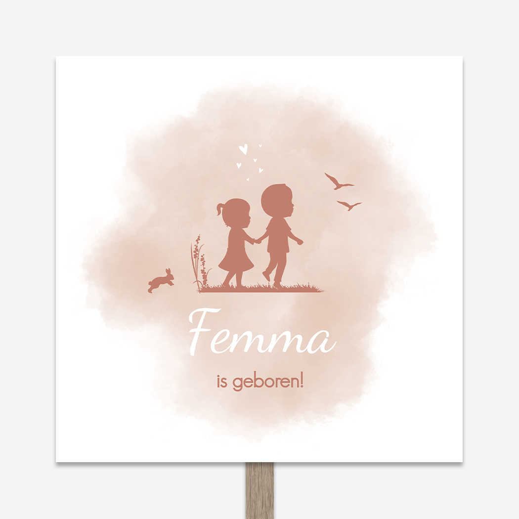 Tuinbord Roze Silhouet Broertje Zusje