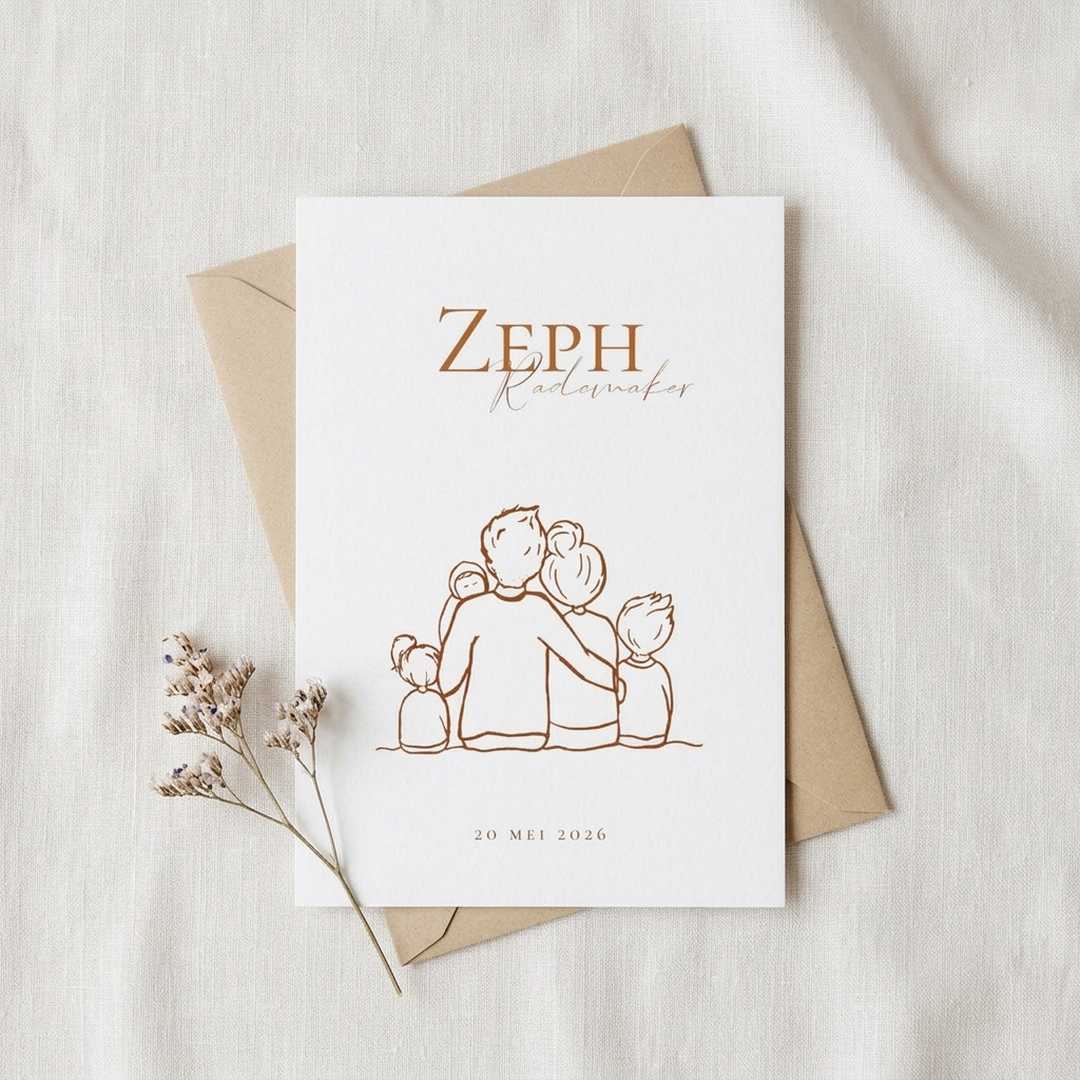Geboortekaartje illustratie gezin broer zusje baby
